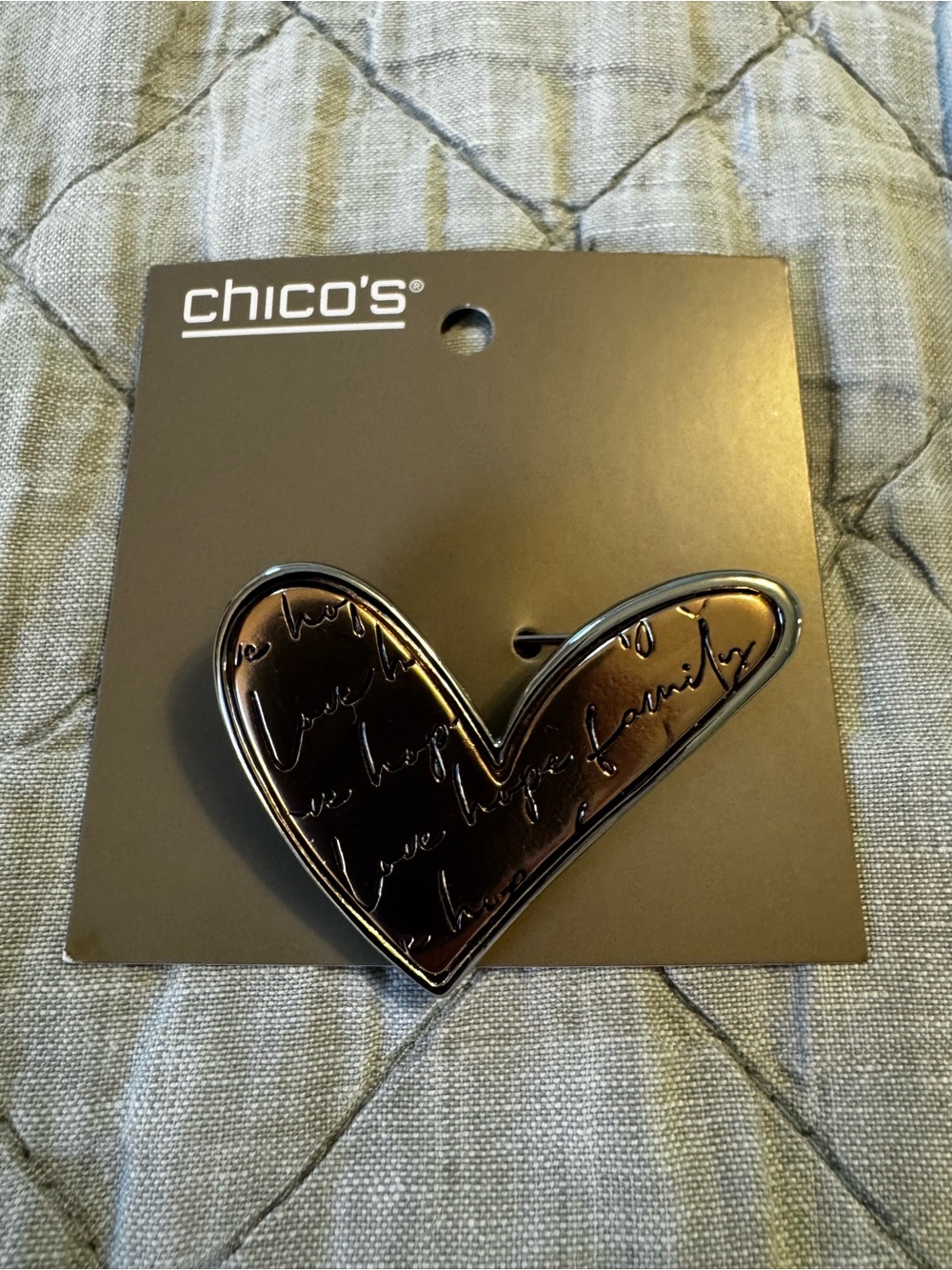 Chico's Mixed Metal Heart Script Pin
